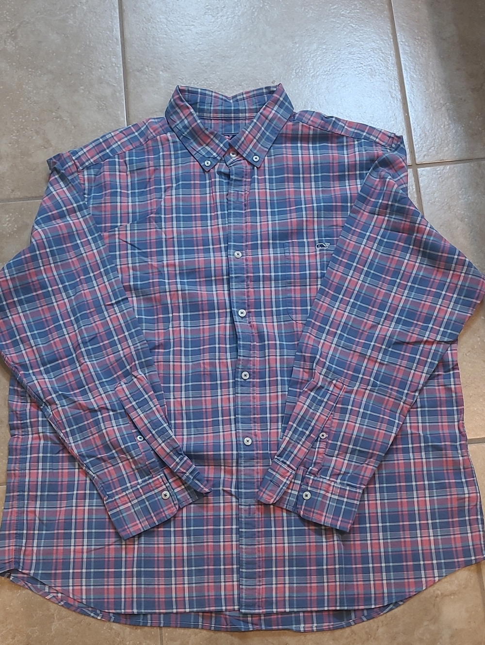 Vineyard Vines Blue and Pink Plaid Button-Down Shirt